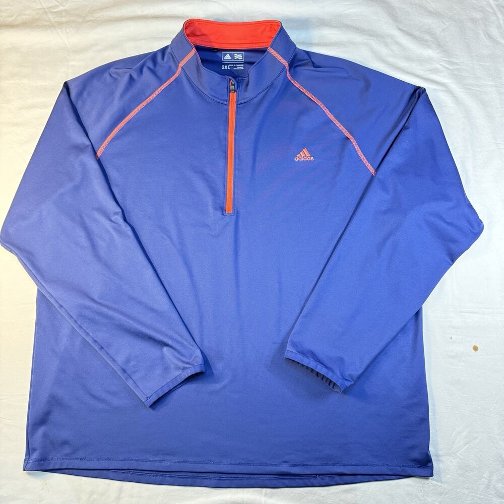 Adidas Golf 1/4 Zip Pullover Mens 2XL Blue Orange Stretch Performance 2660